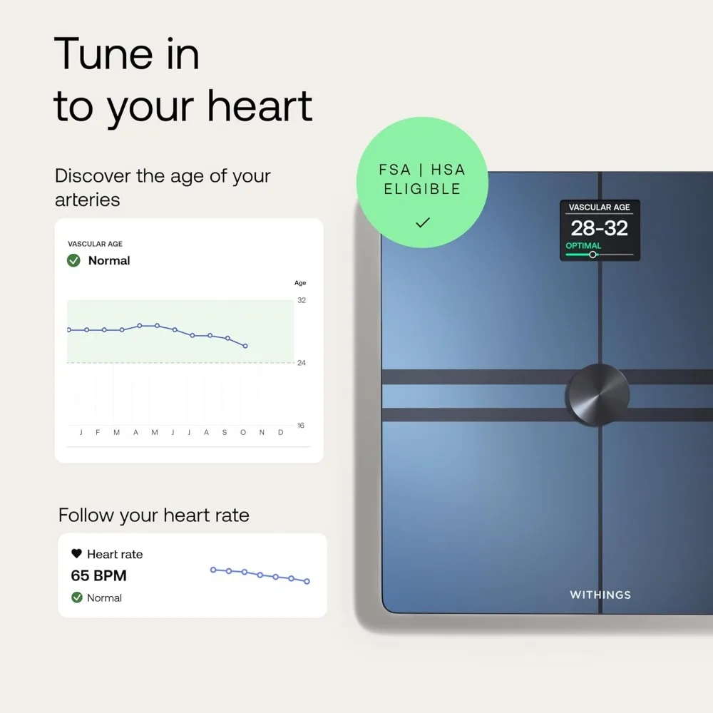 WITHINGS Body Comp-Scale for Body Weight and Complete Analysis, Wi-Fi & Bluetooth, Baby Digital Scale