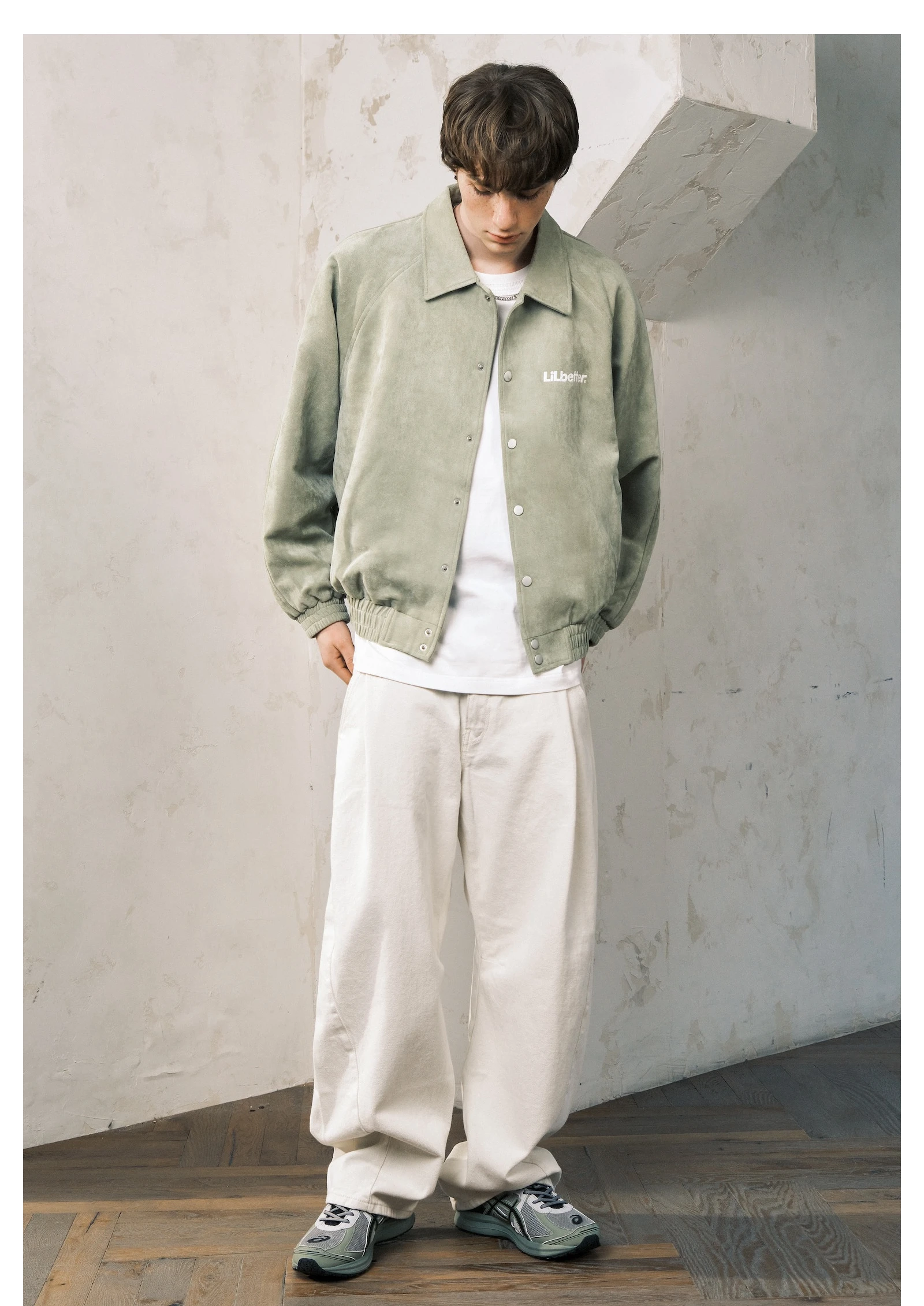 Jacket Men's New Clothes Tops Spring  Autumn Fashion Vintage Coat Letter Embroidery High-End Loose Casual All-Match Green Lapel