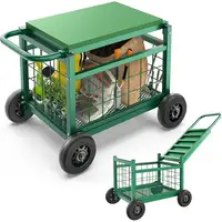Heavy Duty Rolling Garden Cart with Seat 4-in-1 Ergonomic Design Garden Work Seat on Wheels Sturdy Metal Construction Easy 2
