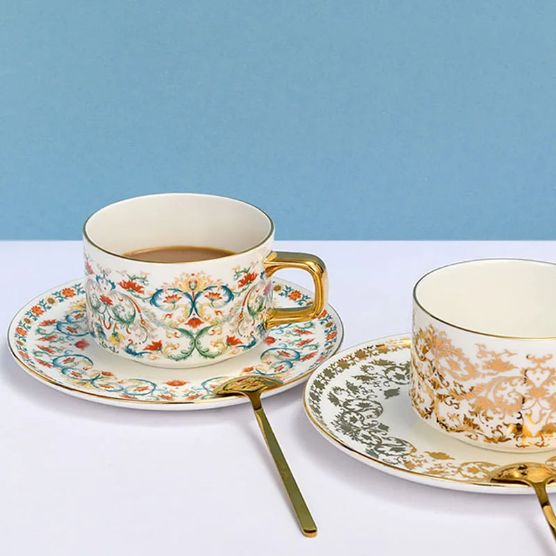 RetroCeramicMugRestaurantDesktopLightLuxuryCupandSaucerSet