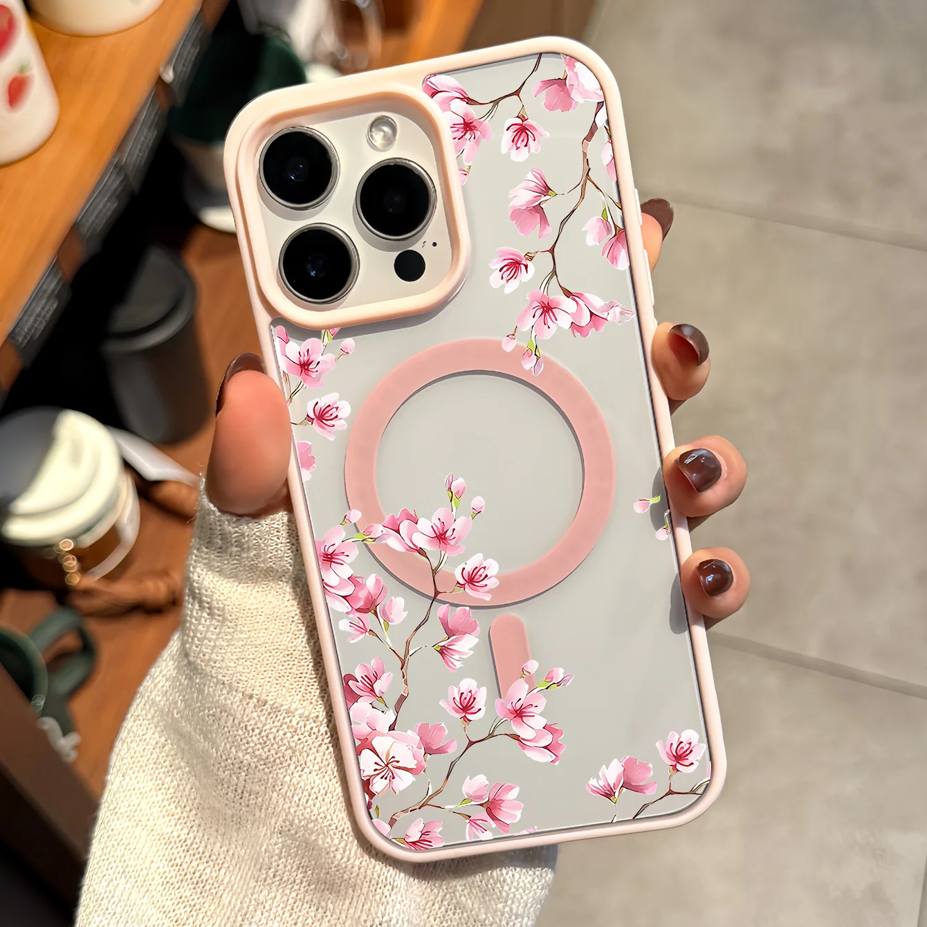 Elegant Pink Cherry Blossom Magnetic Phone Case Cover