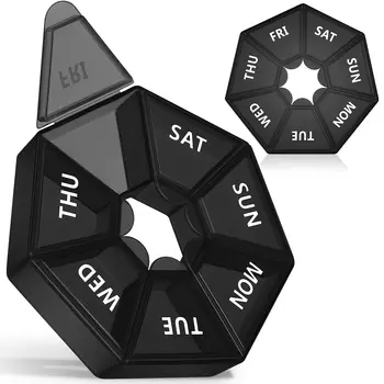 주간 알약 정리함, 여행용 알약 상자 디펜서 약 케이스, 비타민, 생선 기름, 알약용 3 가지 색상 (7 일) 에디션, 2 팩