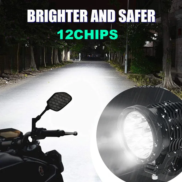 Faros auxiliares para motocicleta, 12Chips, 12-80V, intermitentes delanteros, luces Led adicionales, Faros antiniebla para Moto Farol - Imagen 3
