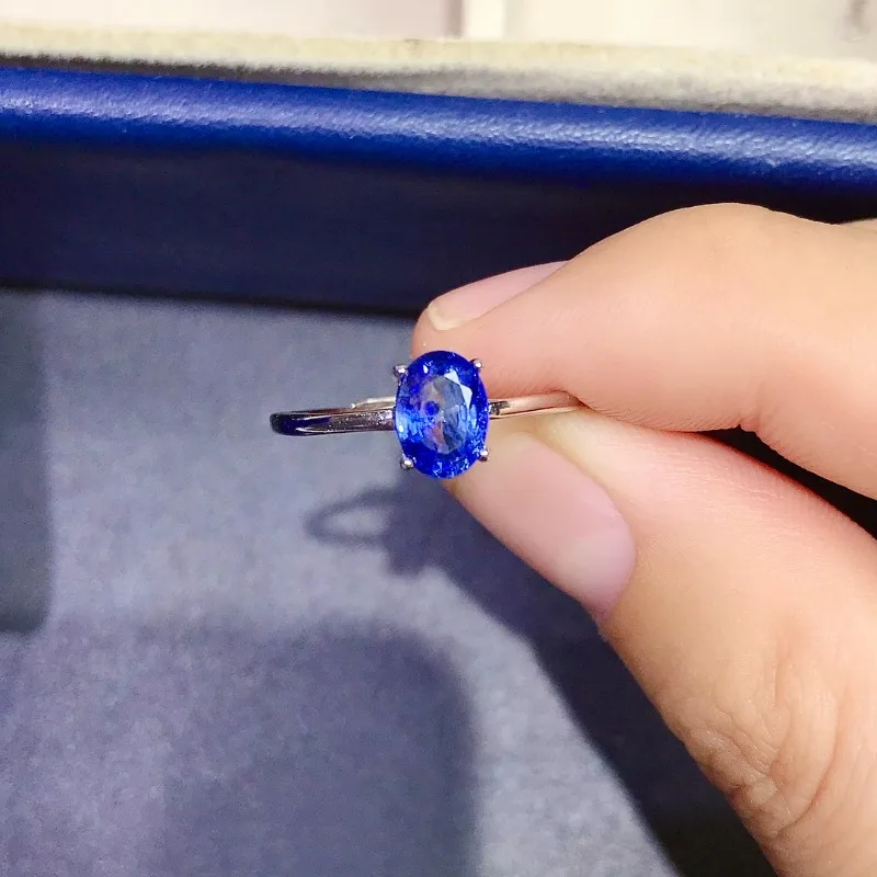 

YULEM Natural Sapphire Ring 5x7mm Simple Four Claw Design for Women Daily Wear Natural Gem Stone Fine Jewelry