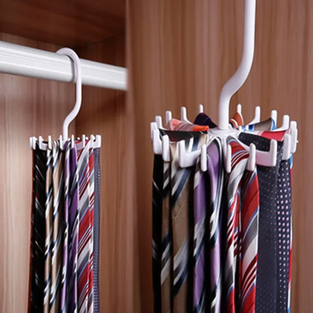 360° Rotating 20 Claws Tie Rack Multipurpose Belt Hangers Home Storage Hanging Scarf Tie Holder Hooks Closet Wardrobe Organizer