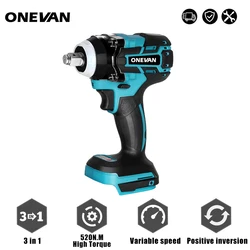 Llave de impacto inalámbrica sin escobillas, herramienta recargable de 1/2 pulgadas, cambio de velocidad continuo, adaptada a batería Makita de 18V, 520N.m, 20V