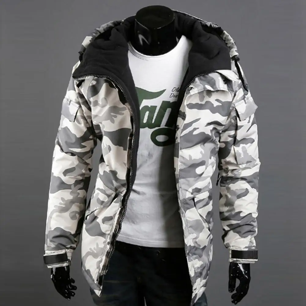 

Portable Outer Garment Camouflage Print Woolen Loose Coat Long Sleeve Military Style Jacket