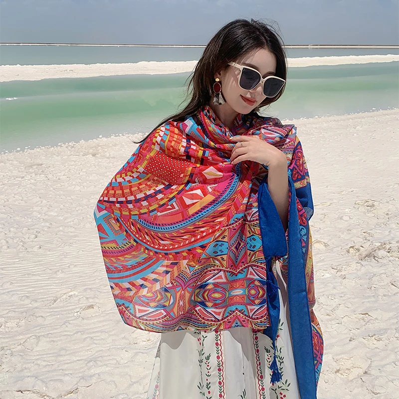 

Spring and Autumn Women's Headband New Fashion Cotton Linen Women's Classic Totem Versatile Scarf Women's Tassel Scarf