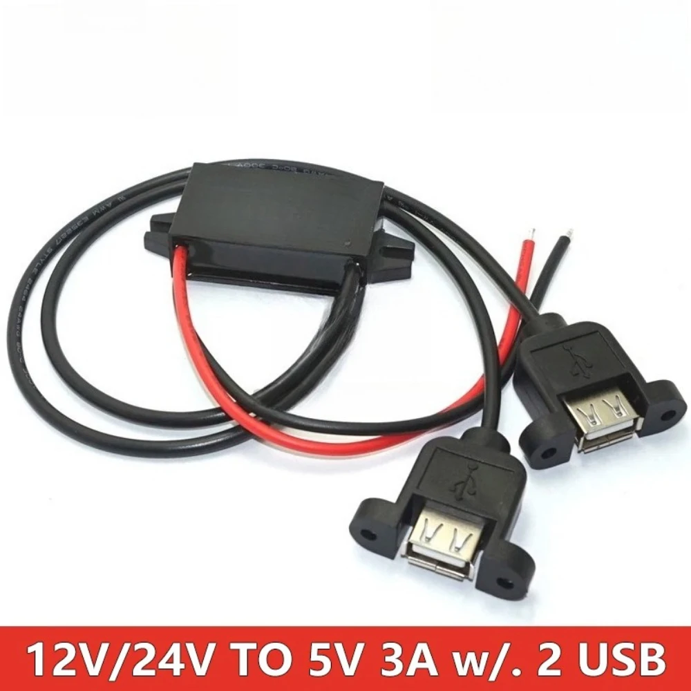 DC-DC 12V 24V에서 5V 3A 15W로 스텝다운하는 차량용 전원 컨버터, 역방향 보호 기능이 있는 타입-C USB 전원 공급 출력 어댑터