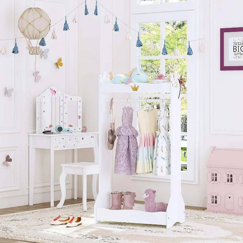 Kids Dress Up Storage, Kids' Costume Organizer Center, Open Hanging Armoire Closet, Kids Armoire with Rack for Toddler 3