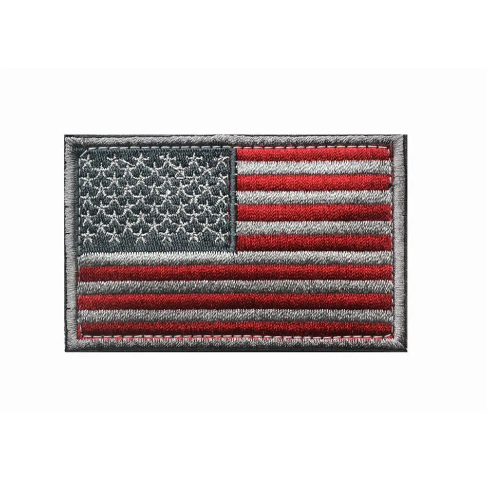 2 Pezzi Nero Grigio Bandiera Americana Stati Uniti D'America Emblema Nazionale Gancio e Anello Ricamato Toppa per Calcio Squadra Lavoro Maglia Zaino Cappelli Tattico Militare