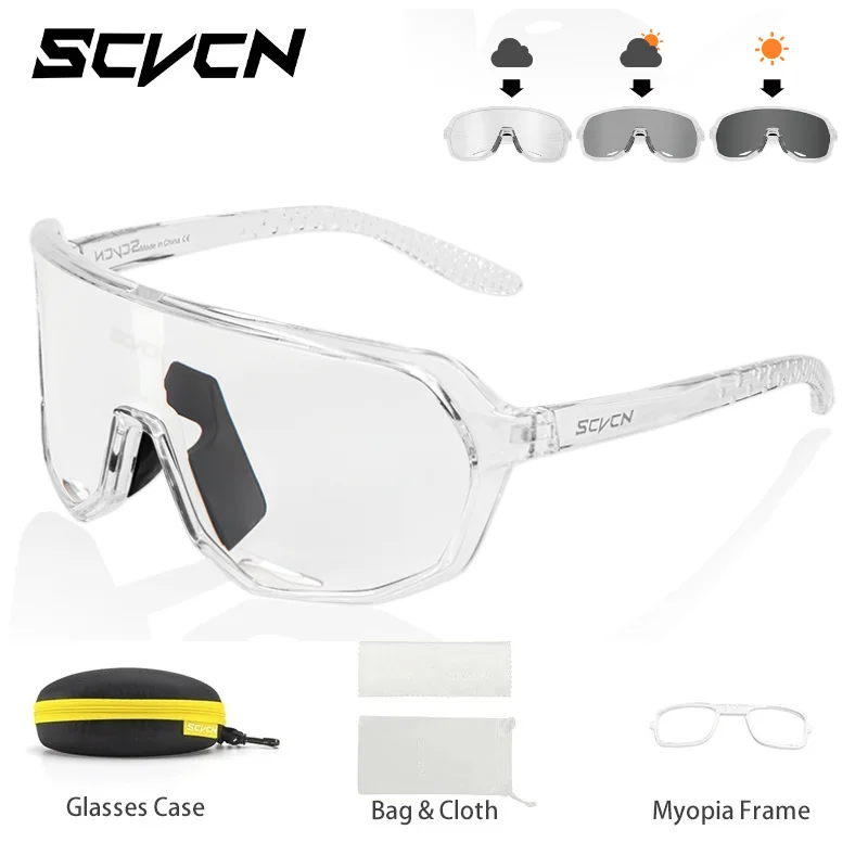 SCVCN Photochromic Glasses Cycling Sunglasses for Women Sports Running MTB Biking Eyewear Men Road Mountain Bike Bicycle Goggles
