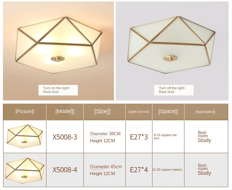 Retro Copper Ceiling Light LED Round Glass Lamp Nordic Bedroom Room Lighting Living Room Study Staircase Entrance Balcony Light