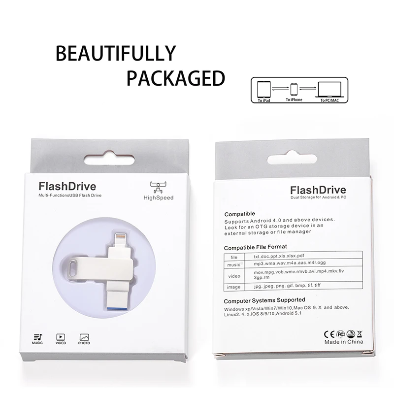 USB 3.0 플래시 드라이브 256GB 라이트닝 펜 드라이브, 아이폰 13 실버 2 인 1 메모리 스틱 128GB 방수 펜드라이브 64GB 스토리지