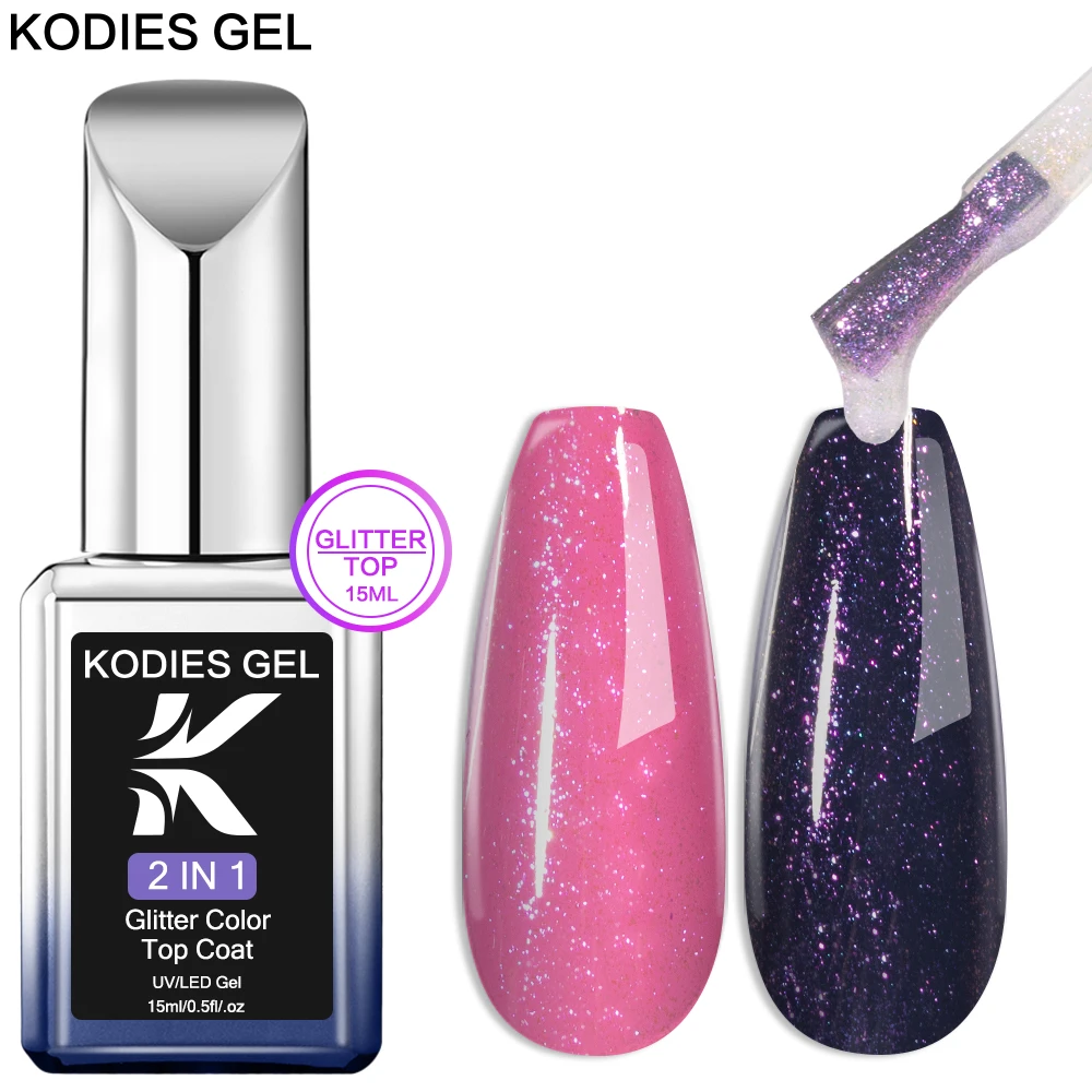 Kodies Gel Aurora Top Coat Gel Uv Smalto Per Unghie 15Ml Flash Chrome Pigment Nail Art Finish Topcoat Glitter Semipermanente Gellak