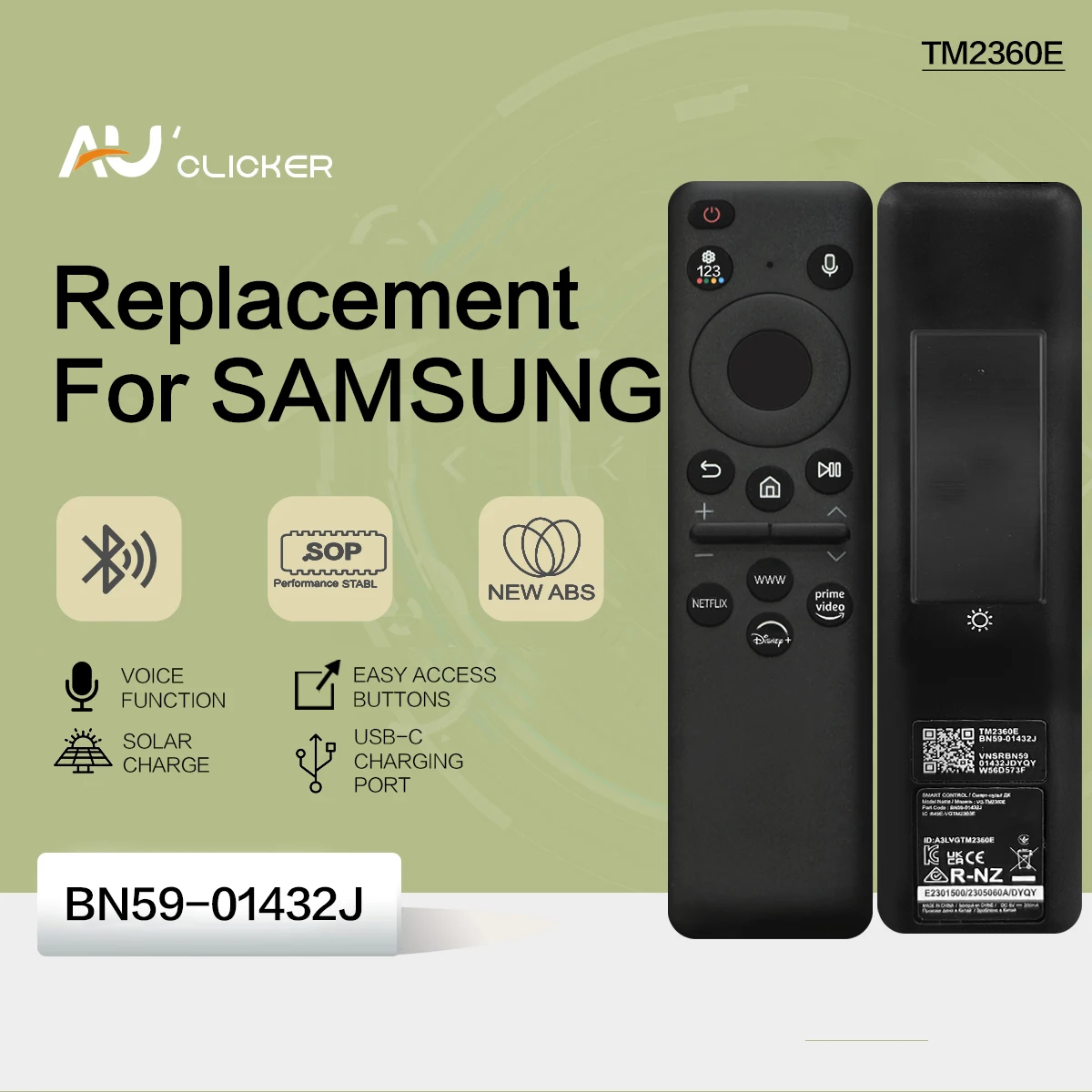 삼성 스마트 TV용 BN59-01432J 교체 태양광 리모컨, Neo QLED 8K 4K 시리즈와 호환 가능, 모델 2023  Best Top5
