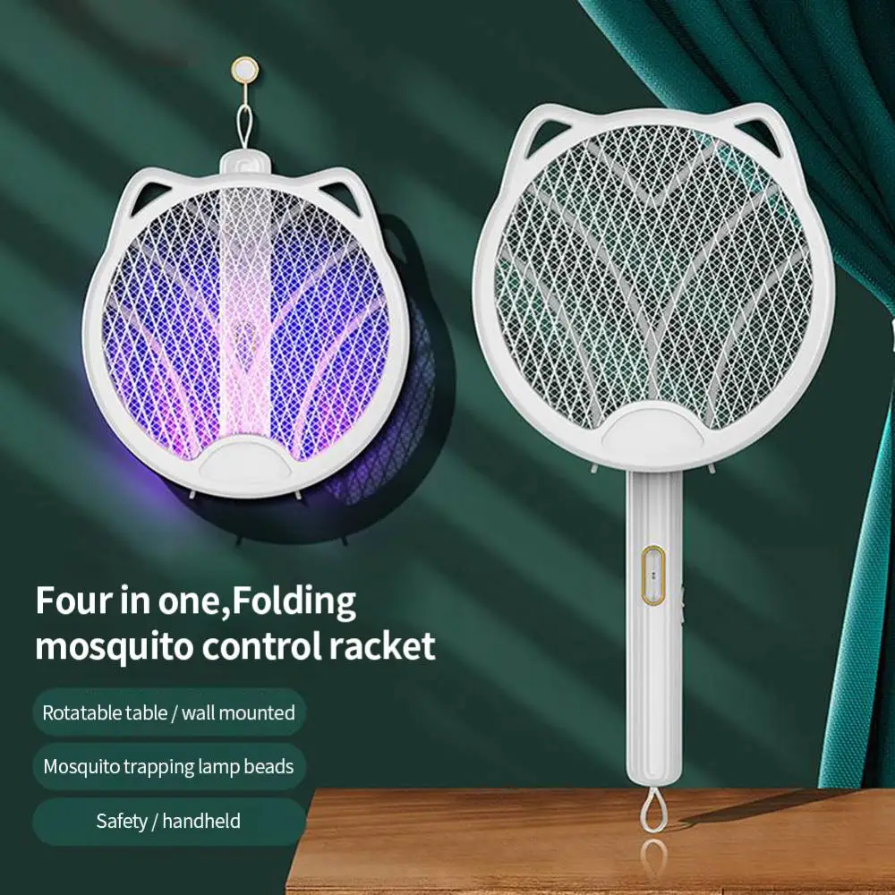 

New Folding Electric Mosquito Swatter Rechargeable Durable Household Four-in-one Mosquito Swatter Fly Swatter Lithium Battery