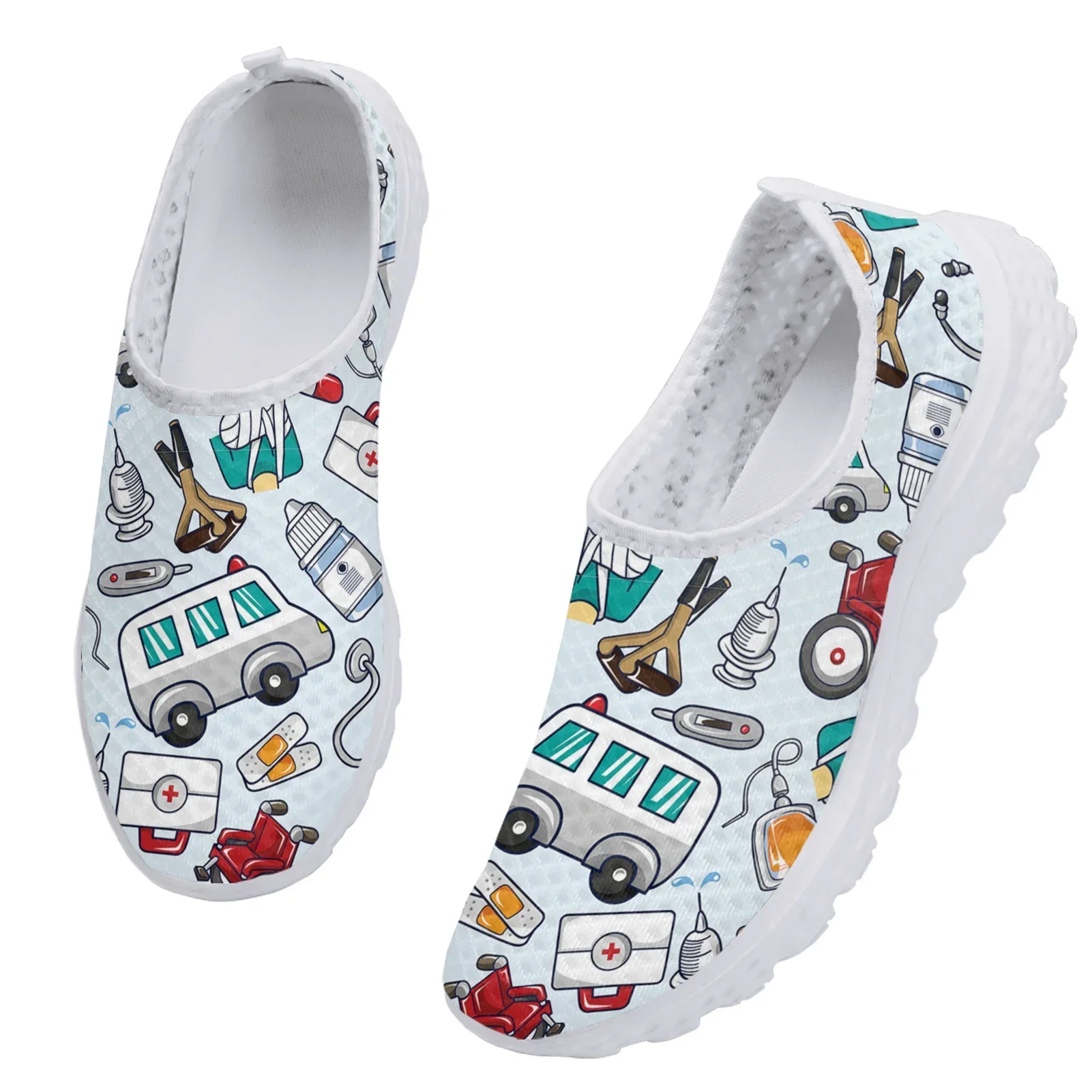 Trendy Ambulance Medical Box Printing Lightweight Breathable Summer Shoes Soft Sole Nurse Shoes Walking Shoes