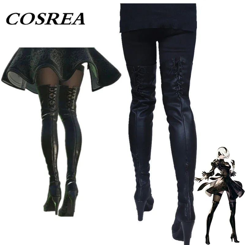 

CODREA NieR: Automata YoRHa No.2 Тип B, обувь для косплея 2B, сапоги для косплея для женщин и девушек, обувь на высоком каблуке для Хэллоуина, изготовленная на заказ