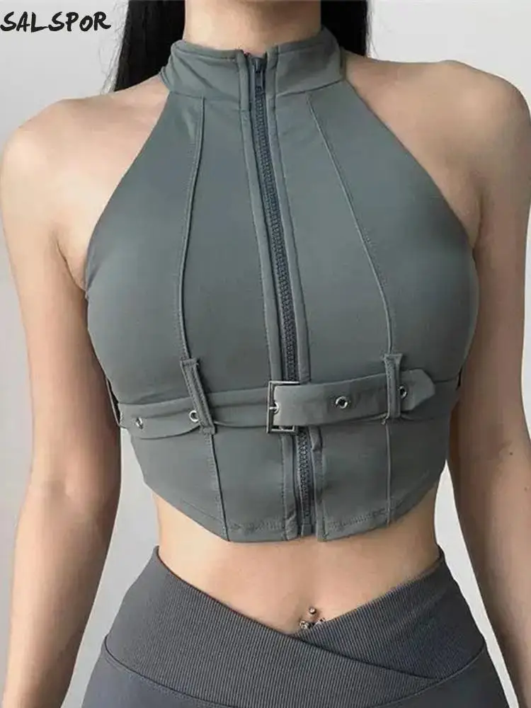 

SALSPOR Shockproof Sports Bra Sexy Fitness Vest with Pads Sleeveless Training Crop Top Elastic Slim Yoga Underwear Sportswear