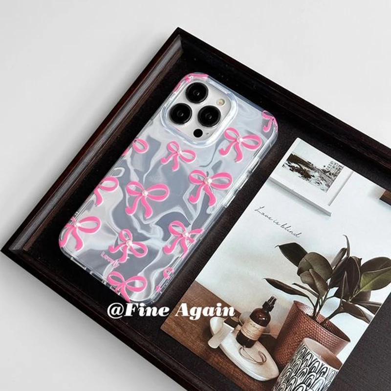 Pink Dazzle Pearl Bowknot Riband Lustre Lining Hard Phone Case