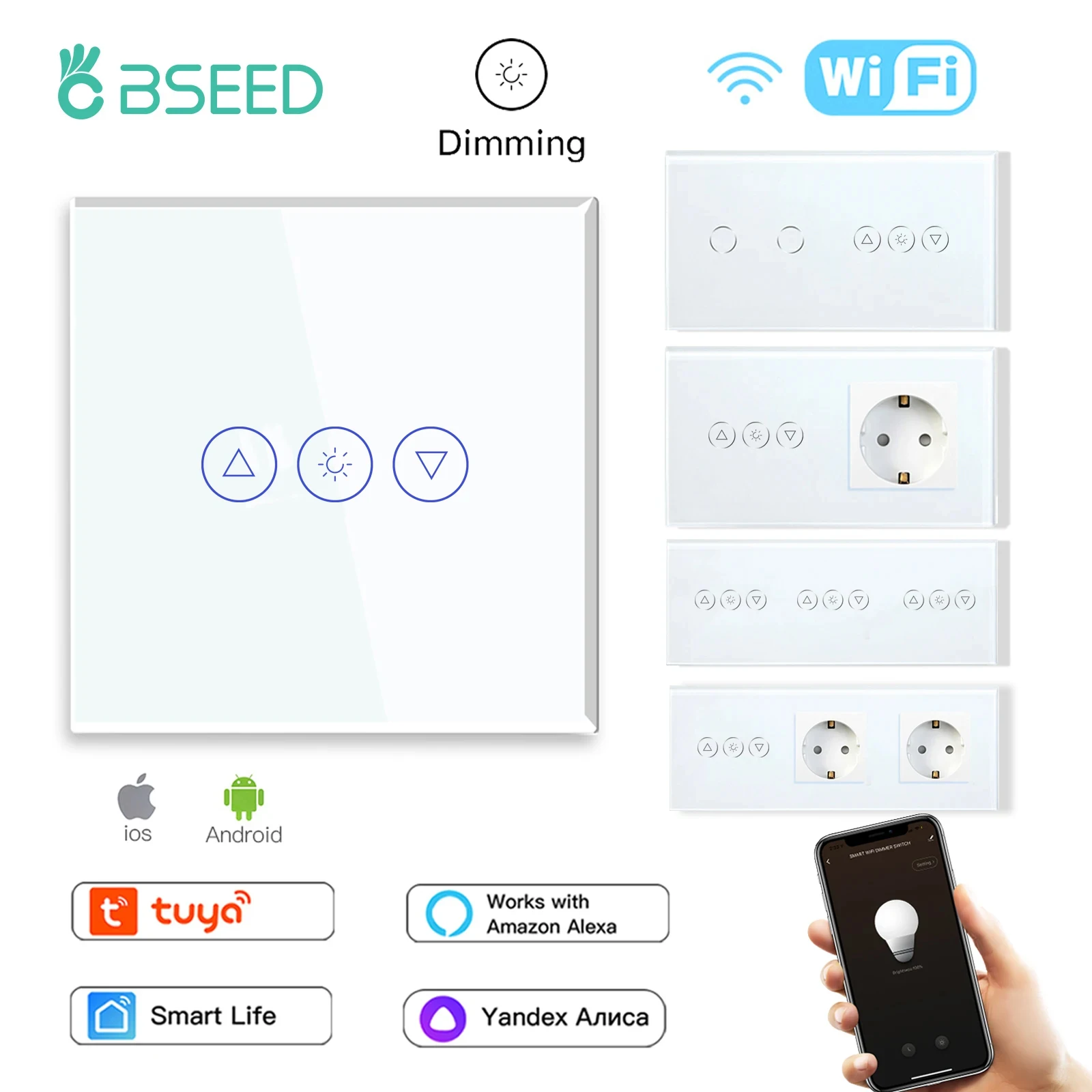 BSEED Wifi Dimmer Switches 1Gang สมาร์ท Touch Switch Up Down Tuya Smart Life Alexa App EU Wall Socket พอร์ต USB Type-c 1