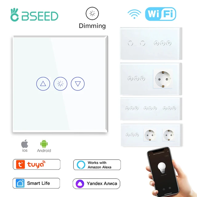BSEED Wifi Dimmer Switches 1Gang สมาร์ท Touch Switch Up Down Tuya Smart Life Alexa App EU Wall Socket พอร์ต USB Type-c 1
