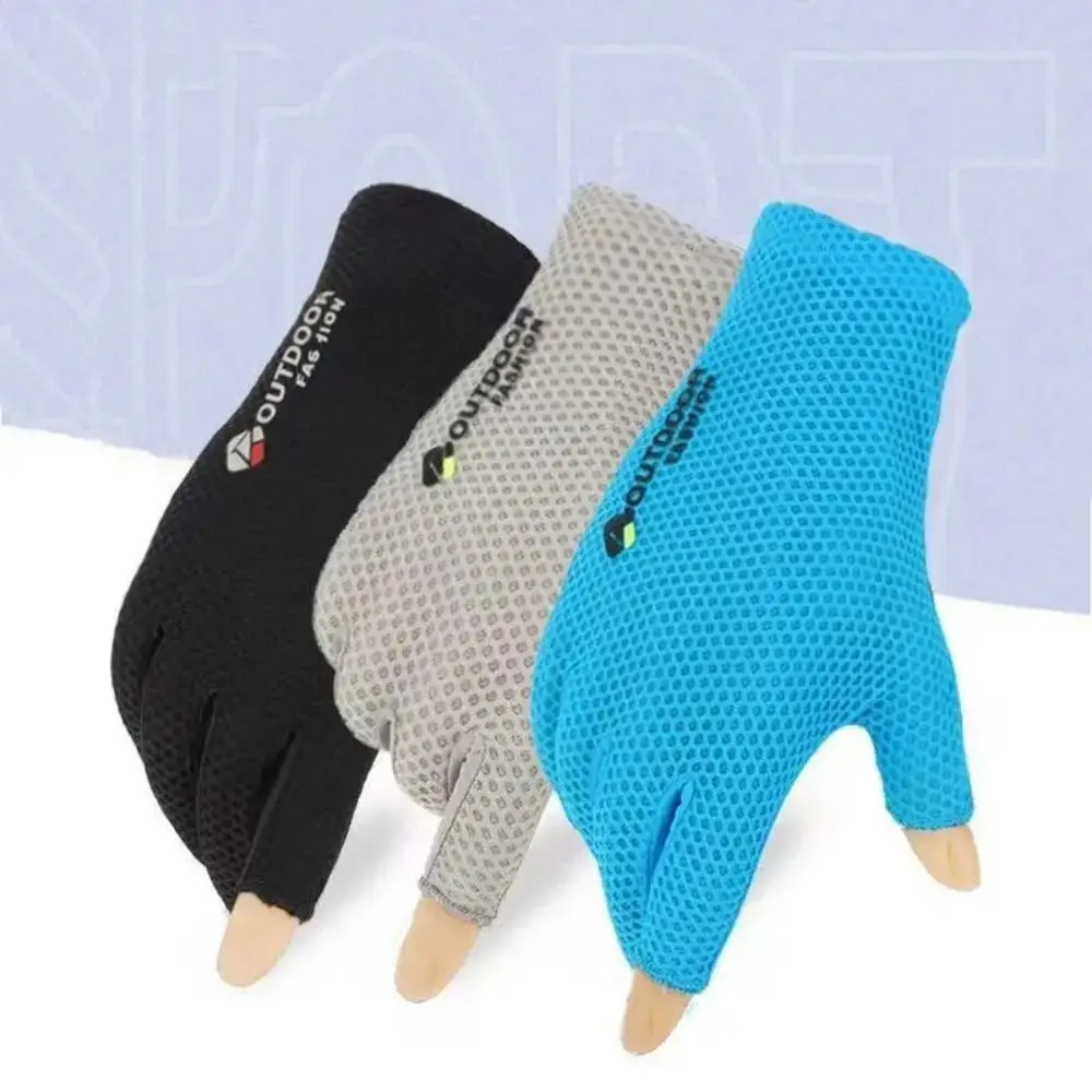 Men's Sun Protection Gloves Show Two Fingers Ice Silk Gloves Breathable Thin Mesh Sports Non-slip Cycling Mittens Fishing