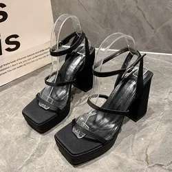 Comfort Shoes for Women High Heel Sandals Suit Female Beige 2024 Summer Espadrilles Platform High-heeled Low Black Girls Block S