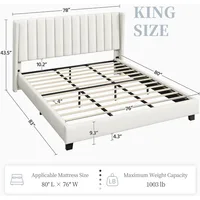 King Bed Frame Upholstered Platform Bed with Fabric Headboard, Wing Edge Design/Non-Slip and Noise-Free/No Box Spring Needed 2