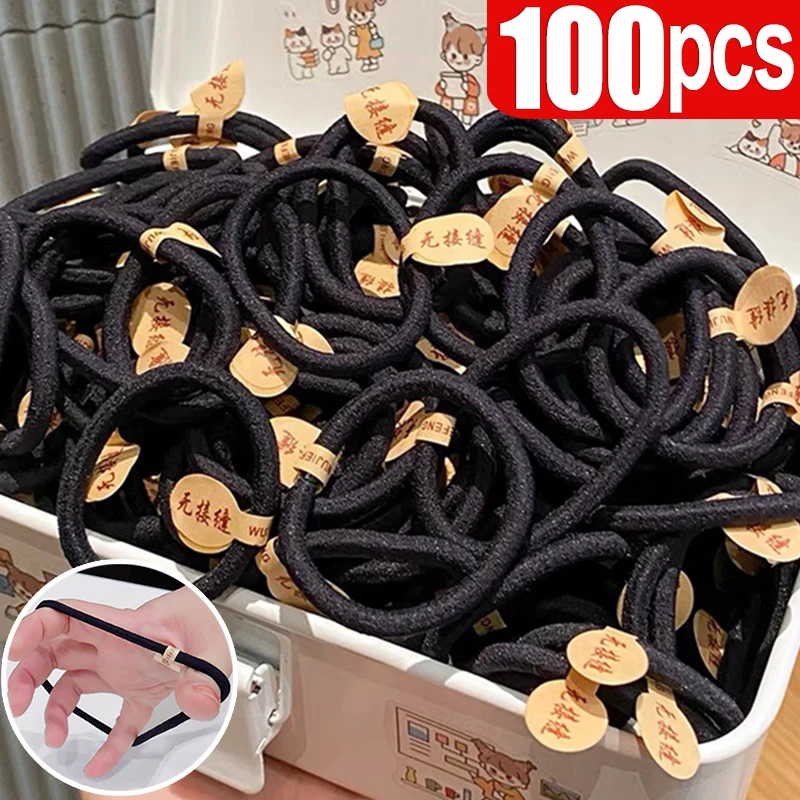 

50/100Pcs High Elastic Thick Hair Bands for Women Girls Black Hairband Rubber Ties Ponytail Holder Scrunchies Hair Accessories