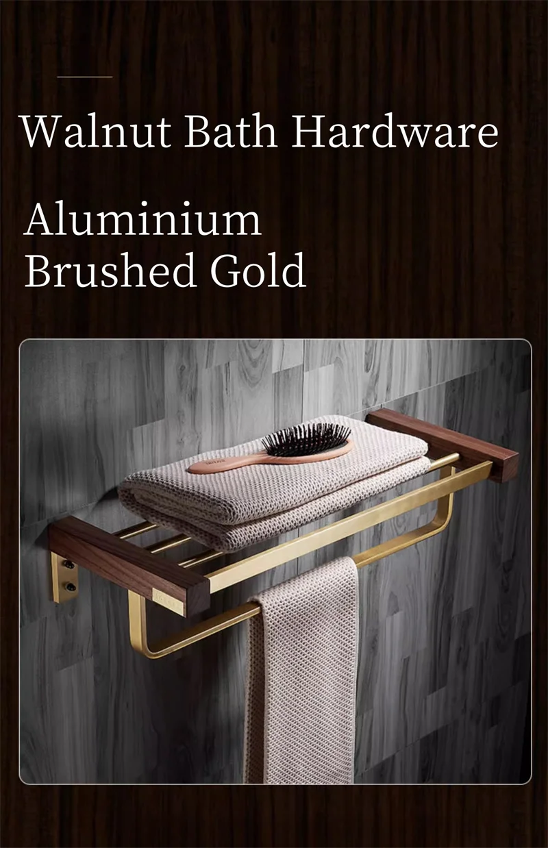 Description Picture 2 of itemWalnut Aluminum Towel Bar,Toilet Brush Holder,Lavatory Tissue Rack,Corner Shelf,Robe Hook,Bath Accessories Hardware,Wall Mounted