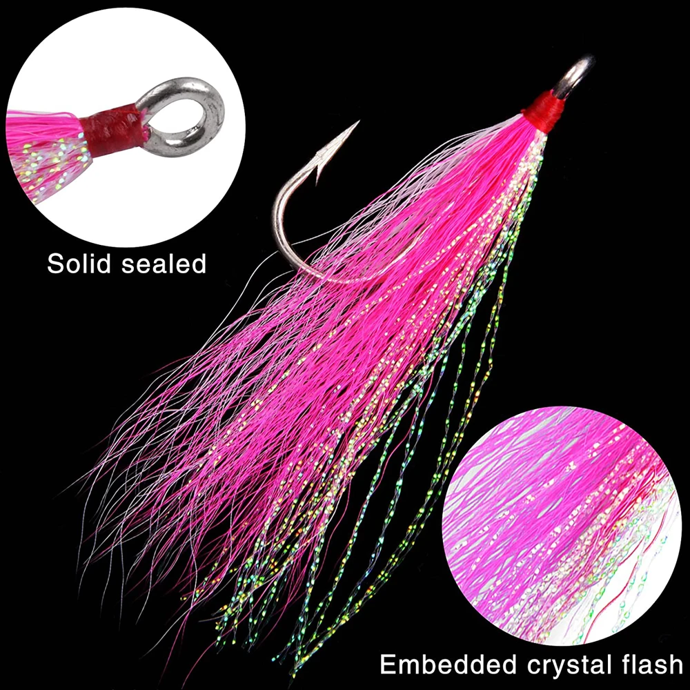 8Pcs/4Pcs Bucktail Teaser Angeln Haken Salzwasser Angeln Lockt Rig Edelstahl Angeln Jig Haken Für wels Bass – Detail 5