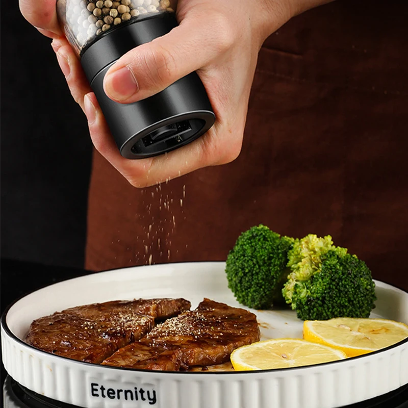 Salt and Pepper Grinder Stainless Steel Salt And Pepper Mill Grinder Refillable Pepper Shaker With Adjustable Thickness Spice Container Kitchen Grinder