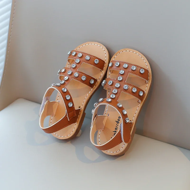 Girls Gladiator Sandals with Crystal Kids Glitter Rhinestone Summer Sandals Classic Beach Shoes Kids Water Shoes Princess Soft