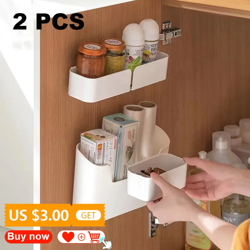 1pc Multifunctional Adhesive Wall Mounted, No Need To Drill, Storage Box  Shelf, Suitable For Bathroom Cosmetics And Dormitory Supplies, Door  Organizer Basket