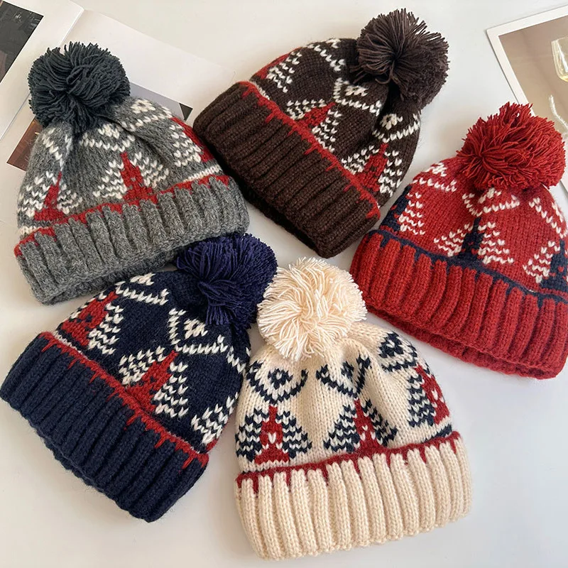 2023 neue Winter Beanie Für Frauen Vintage Verdickte Gestrickte Hut Mit Pompom Ohr Schutz Kappe Für Weihnachten Geschenk Weiche Beanie – Detail 2