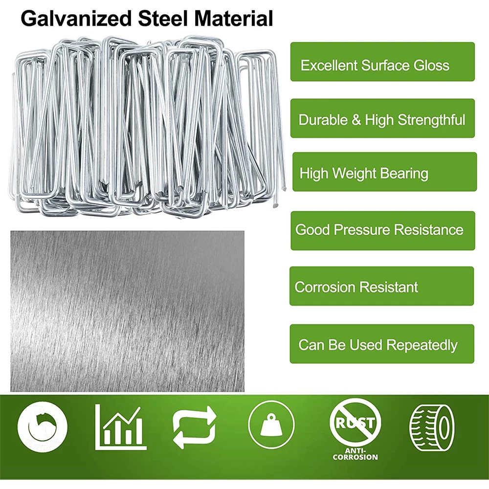Garden Staples Landscape Staples and Gaskets Galvanized Steel Garden with Black Pads Pins Turf for Securing Weed Barrier Fabric Artificial