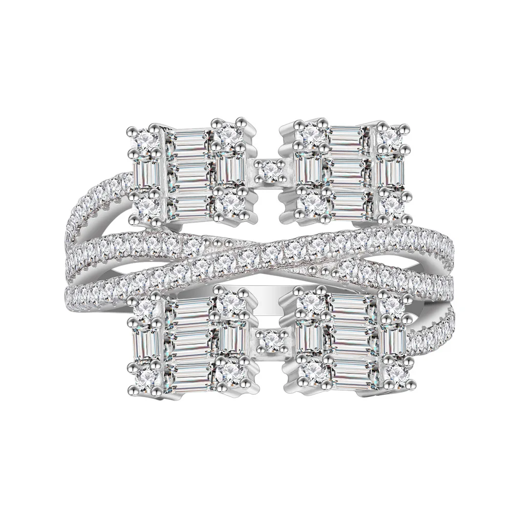 

Fashionable and Luxurious Multi-layer Line Splicing Rectangular Zircon 925 Silver Personalized Niche Ring