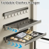Foldable Clothes Hanger Wall Mounted Traceless Socks Underwear Drying Rack with Hooks Space-Saving Balcony Laundry Drying Rack 1
