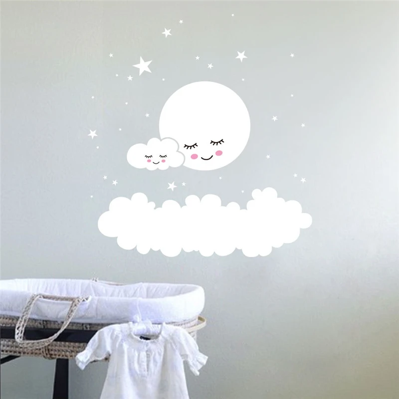 White Clouds Stars Moon Removable Personalized Wall Stickers for Living Room Bedroom Sofa Background Wall Sticker 28.5x88cm