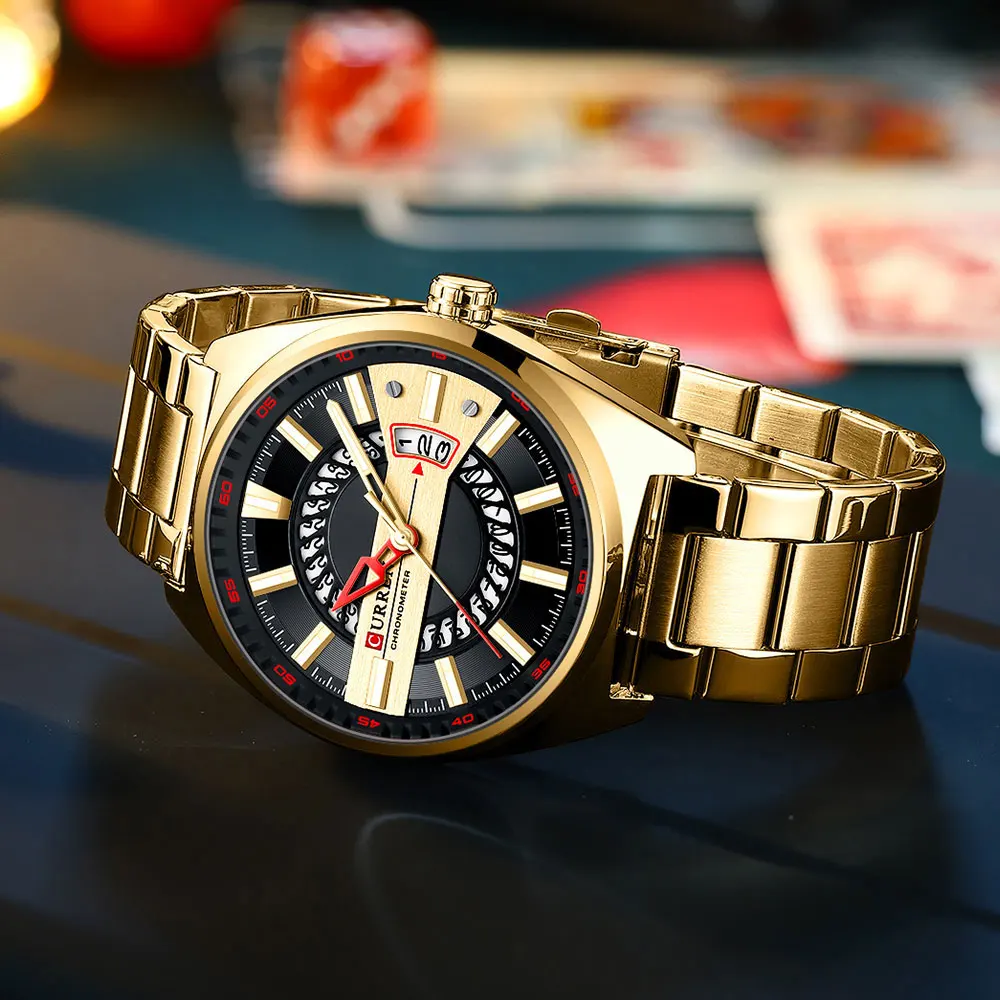 Relógio esportivo casual masculino de pulso azul de aço inoxidável com data automática de quartzo à prova d'água_voghion.com