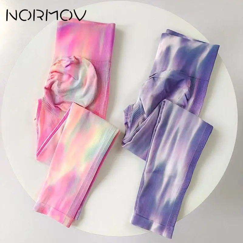 

NORMOV Seamless Yoga Pants Tie Dyeing Gradient Legging Sport Women Peach Buttocks Women Sports Leggings Raises Butt Gym Leggings