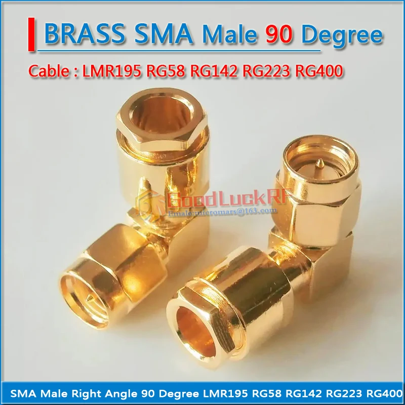 

5X Pcs RF Connector SMA Male 90 Degree Right Angle plug Clamp Solder For LMR195 RG58 RG142 RG223 RG400 Cable Brass Coax