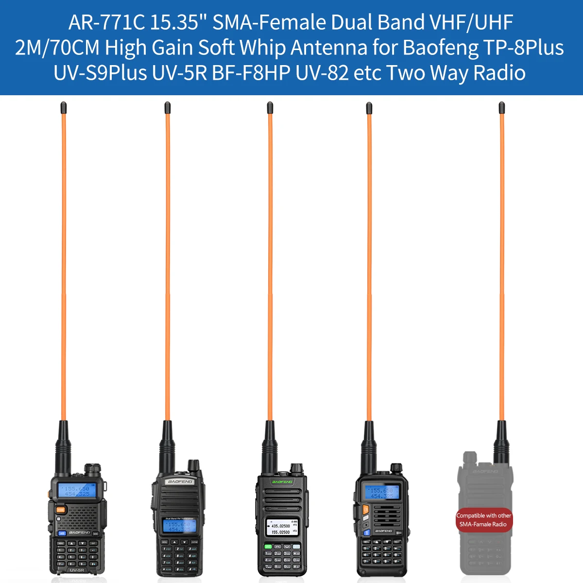 Tri-Band VHF/UHF Walkie Talkie Antenna - SMA Female/Male