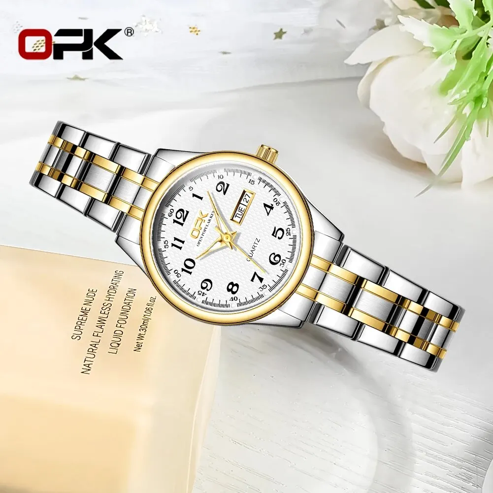 Elegant Women's Quartz Watch with Week Calendar and Digital Scale