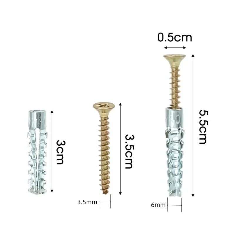 100/5sets Metal Serrated Expansion Tube Self Tapping Screws Pipe Drilling Plug for Concrete Wall Anchors Fasteners Bolt Kits self tapping screws,expansion plugs,expansion bolt set