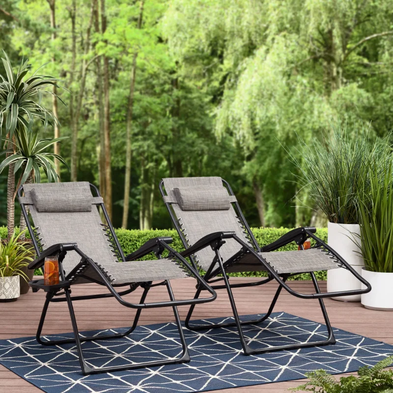 

Mainstays Outdoor Zero Gravity Chair Lounger, 2 Pack - Grey beach chair recliner chair