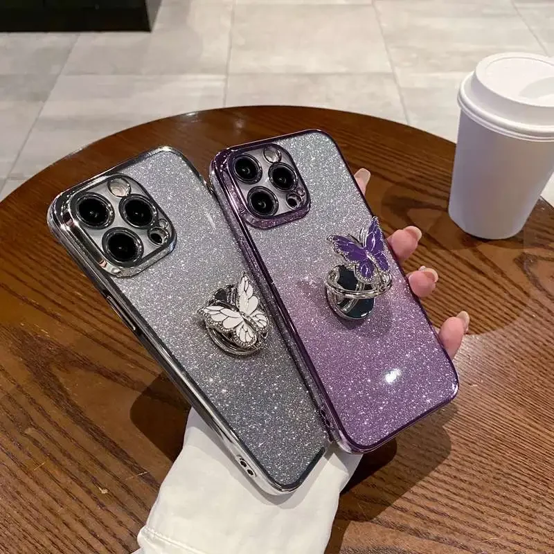 3D Butterfly Ring Stand Soft Phone Case
