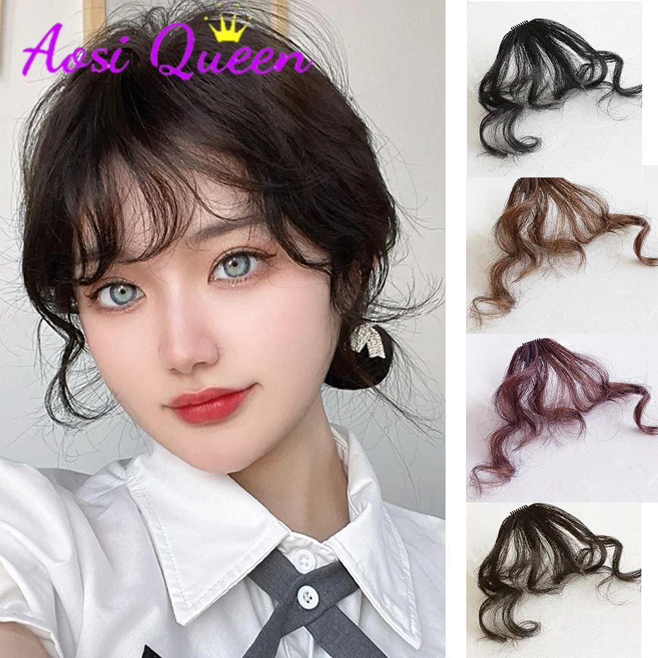 

AS curly synthetic Neat Front Fringe Clip In Hair Bangs Hair Extensions Sweeping Side Blunt Bang Natural Black Brown Hairpieces